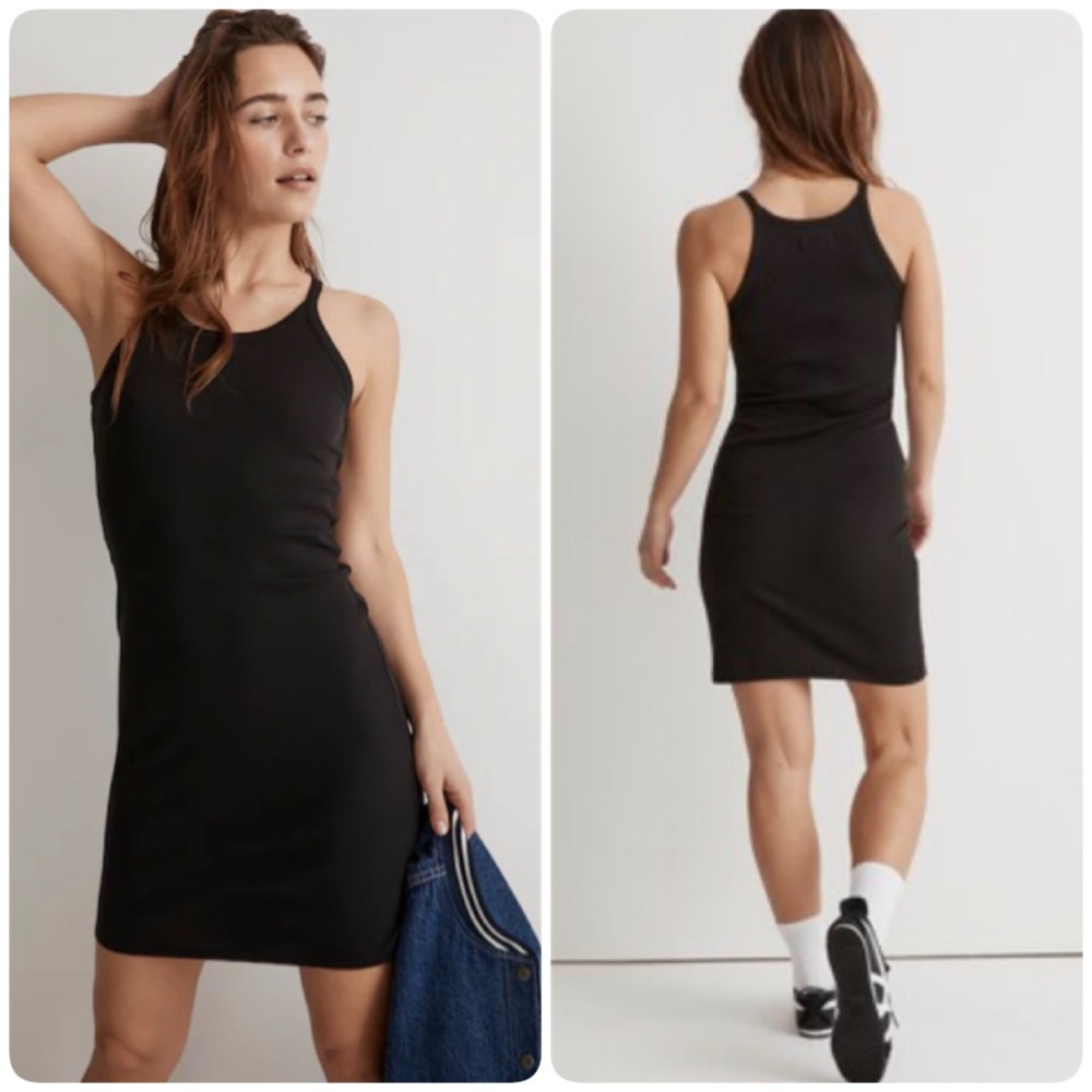 Madewell Supima Rib Mini Dress Black Ribbed Stretch Tank Top Bodycon Medium M